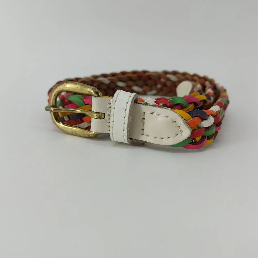 Vintage Womens Small Medium Belt Multi colored Braided Belt Rainbow 80s 90s